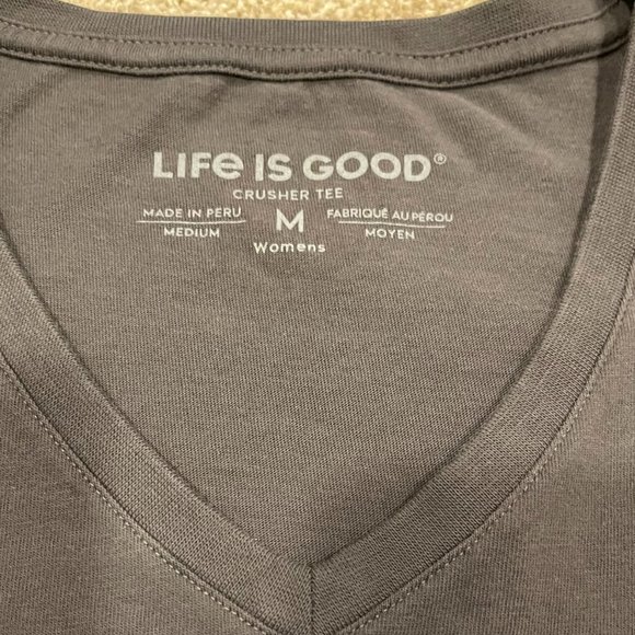 Life is Good Women's Gray Pine Tree V-Neck Long Sleeved Crusher Tee, Size M - Picture 5 of 5